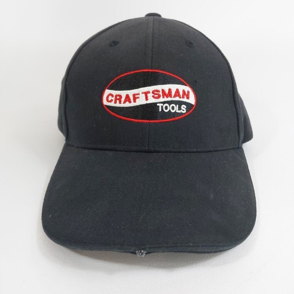 Craftsman Tools LED Light-Up Black‎ Adjustable Strap Back Cap Hat Retro Logo